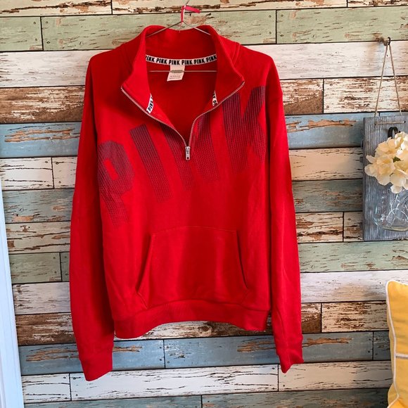 PINK Victoria's Secret Tops - VS PINK Red 1/4 Zip Sweatshirt (part of set) Sz S